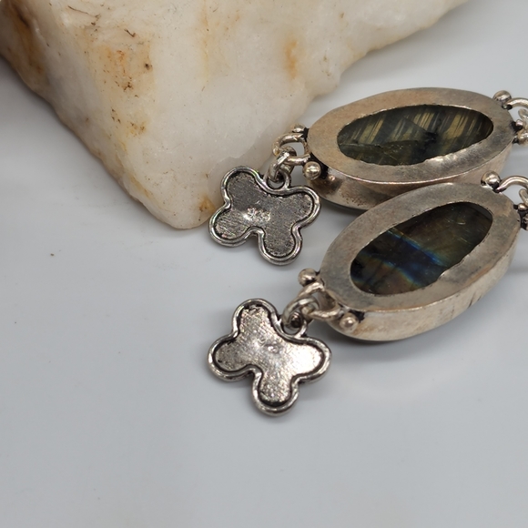 Genuine Large Labradorite Crystals Genuine Stones Silver Earrings Butter… - Picture 4 of 10
